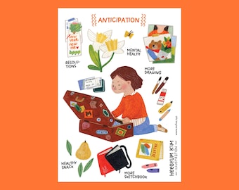 New Year's resolution Anticipation Sticker Sheet, achieve Your Goals in Style! Bullet Journal planner sticker