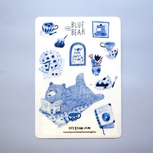 Blau der Bär Clear A6 Sticker - Sweet Home - Blauer Aufkleber für Bullet Journal, Planer