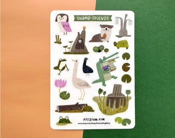 Swamp animals alligator Clear Sticker Sheet A6 Bullet Journal planner sticker