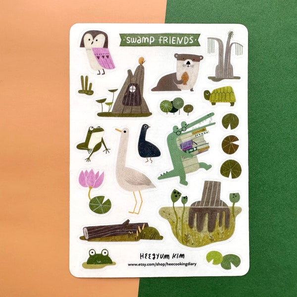 Swamp animals alligator Clear Sticker Sheet A6 Bullet Journal planner sticker