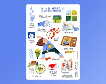 New Year's resolution Sticker Sheet, achieve Your Goals in Style! Bullet Journal planner sticker