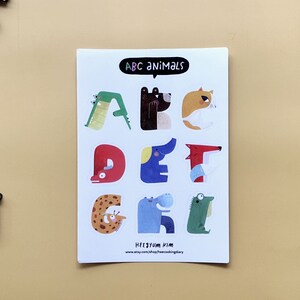 ABC alfabeto animal hoja de pegatinas transparente A6 Planner, diario de balas