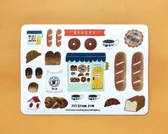 Bakery Clear Sticker Sheet A6 Bullet Journal planner sticker for bread lover