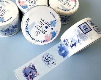 Washi Tape Blue the Bear - White 25mm x 10m