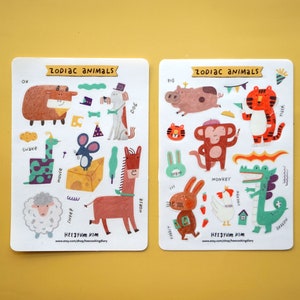 12 Sternzeichen Tiere Klarsicht-Stickerbogen A6 Bullet Journal Planer Aufkleber