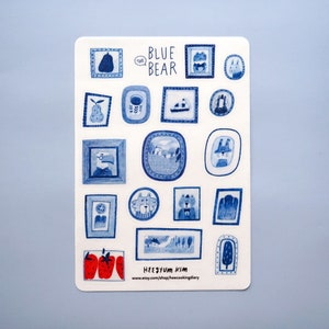 Blue the Bear Clear Glossy Sticker Sheet A6 - Bullet Journal, Planner Sticker sheet, Blue sticker