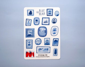 Blue the Bear Clear Glossy Sticker Sheet A6 - Bullet Journal, Planner Sticker sheet, Blue sticker