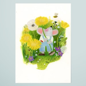 A Little Mouse with a Dandelion - ORIGINAL mixed media drawing