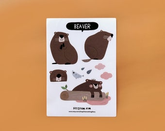 Happy beaver transparent vinyl sticker sheet A6 105x148mm for Bullet journal, planner