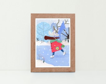 Happy Moose in Winter 5x7 Art Print