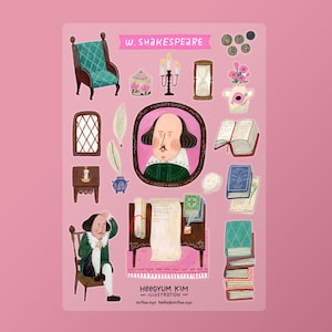 Adesivo de planejador de folha de adesivos transparentes Shakespeare A6 Bullet Journal