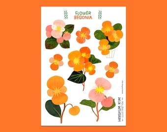 Flower Garden - Begonia Clear Sticker Sheet A6 Bullet Journal planner sticker