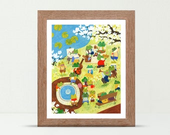 Frogs, Spring in the Park 8x10 Art Print