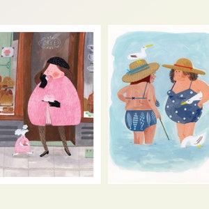 100x120 Postkarten Deko Set, Cup Cake Lady in Pink & Perfect Beach Body, 2er-Set