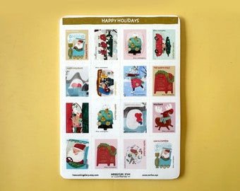 Happy Holiday Postage Stamp Style Sticker Sheet