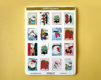 Happy Holiday Postage Stamp Style Sticker Sheet