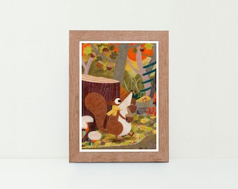 Squirrel in Fall 5x7 Art Print