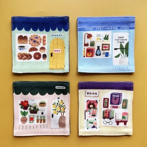 Illustrated Fabric coasters. House Warming gift