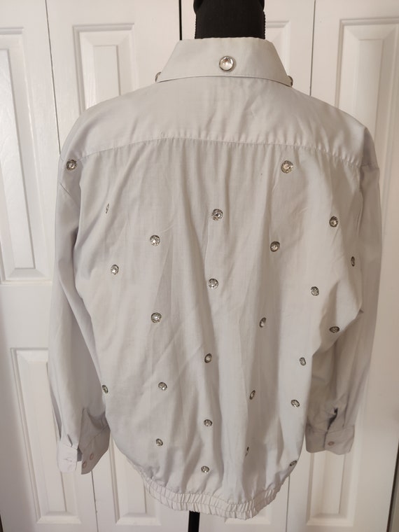 80s vintage new wave bedazzled button -up shirt g… - image 3