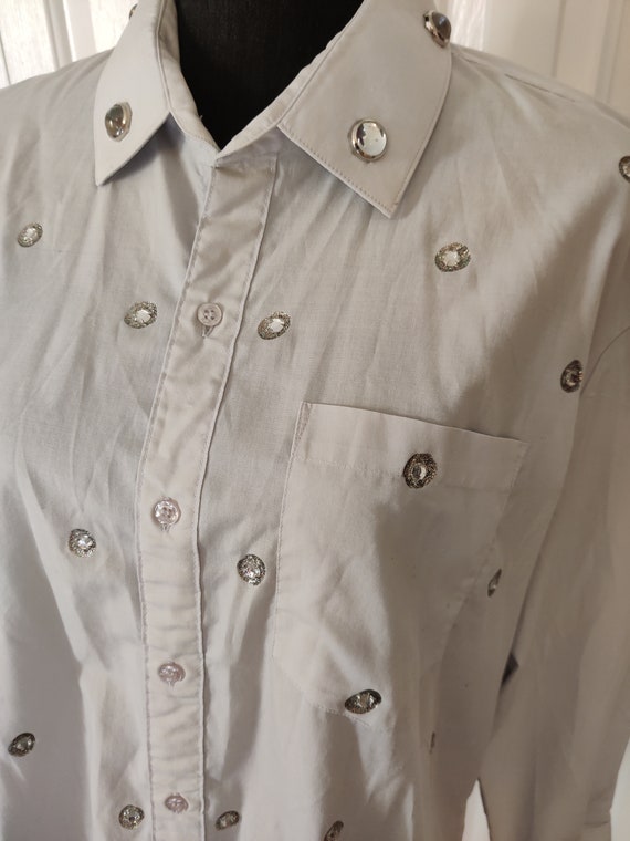 80s vintage new wave bedazzled button -up shirt g… - image 2