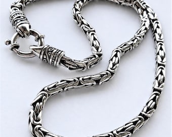 Byzantine Chain Sterling Silver 925, King Braided Necklace, Vintage Balinese Chocker, Heavy Statement Collar