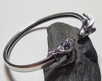 Ram Head Ancient Greek Cuff Bracelet Silver 925/Unisex Signet Aries Gift Bangle/Brutal Statement Greek Mythology Souvenir/Viking Armband