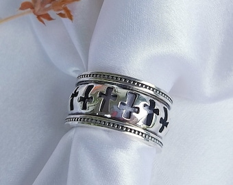 Handmade Oxidized Sterling Silver Cross Signet Ring