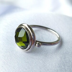 Handmade Sterling Silver Green Zircon Ring, Solitaire August Birthstone