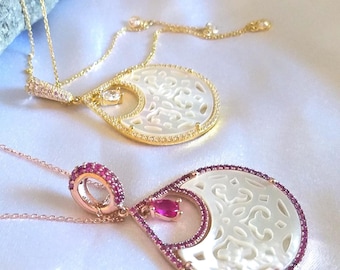 Mother of Pearl Teardrop Necklace Goldplated 925 Silver Gift for Her