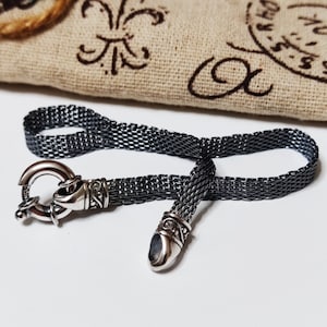 Silver 925 Bismark Chain Stacking Bracelet,Anklet,Necklace/Discreet Flat Link Dainty Layered Vintage style Collar for Everyday or Formal use