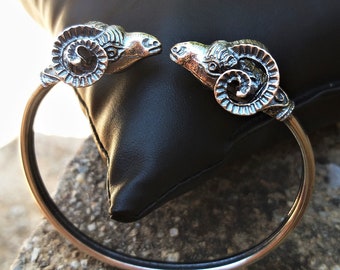 Ram Head Sterling Silver Cuff Bracelet, Ancient Greek Signet, Aries Jewelry