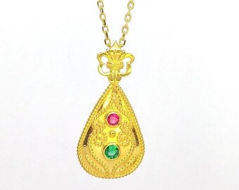 925 Sterling Silver Goldplated Byzantine Teardrop Pendant , Statement Filigree Etruscan Charm Gift for Her