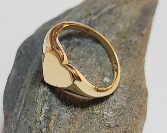 14K Gold Heart Signet Ring: Thick Personalized Engraved Monogram Gift