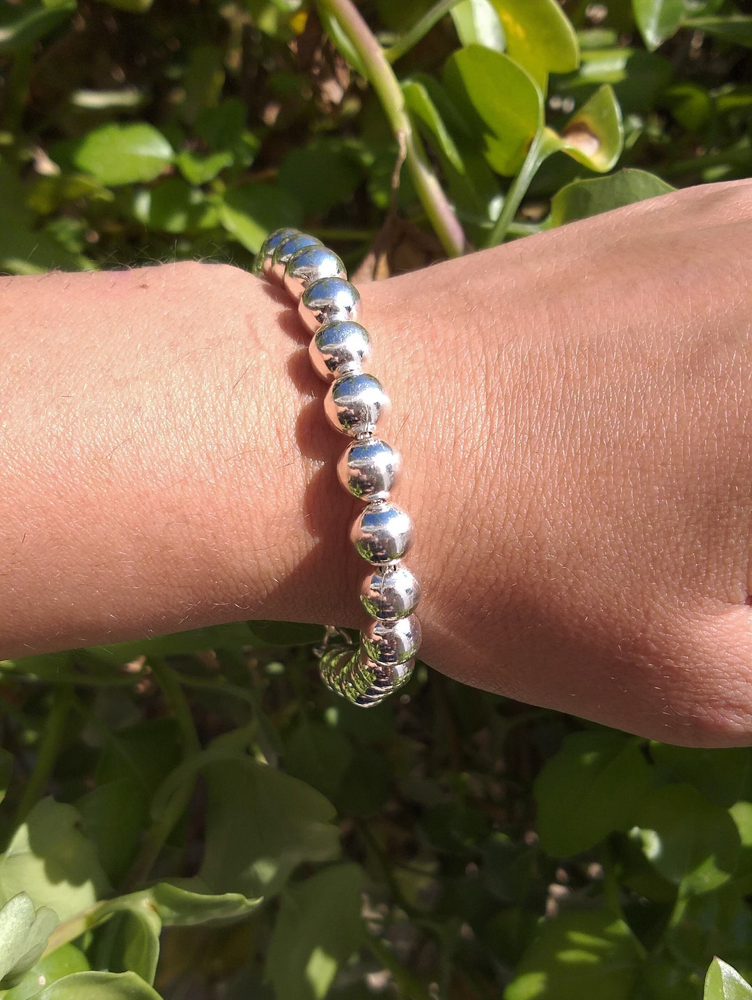 Sterling Silver 925 Stacking Bead Ball Bracelet 8mm,simple Handmade Big