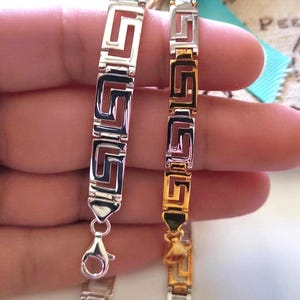 Ancient Greek Mythology Link Bracelet Gold-plated Silver 925, Meander Greece Signet Key Gift Jewelry image 4