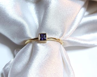 14K Gold Minimalist Ring with Natural Zircon - Personalized Stacking Band