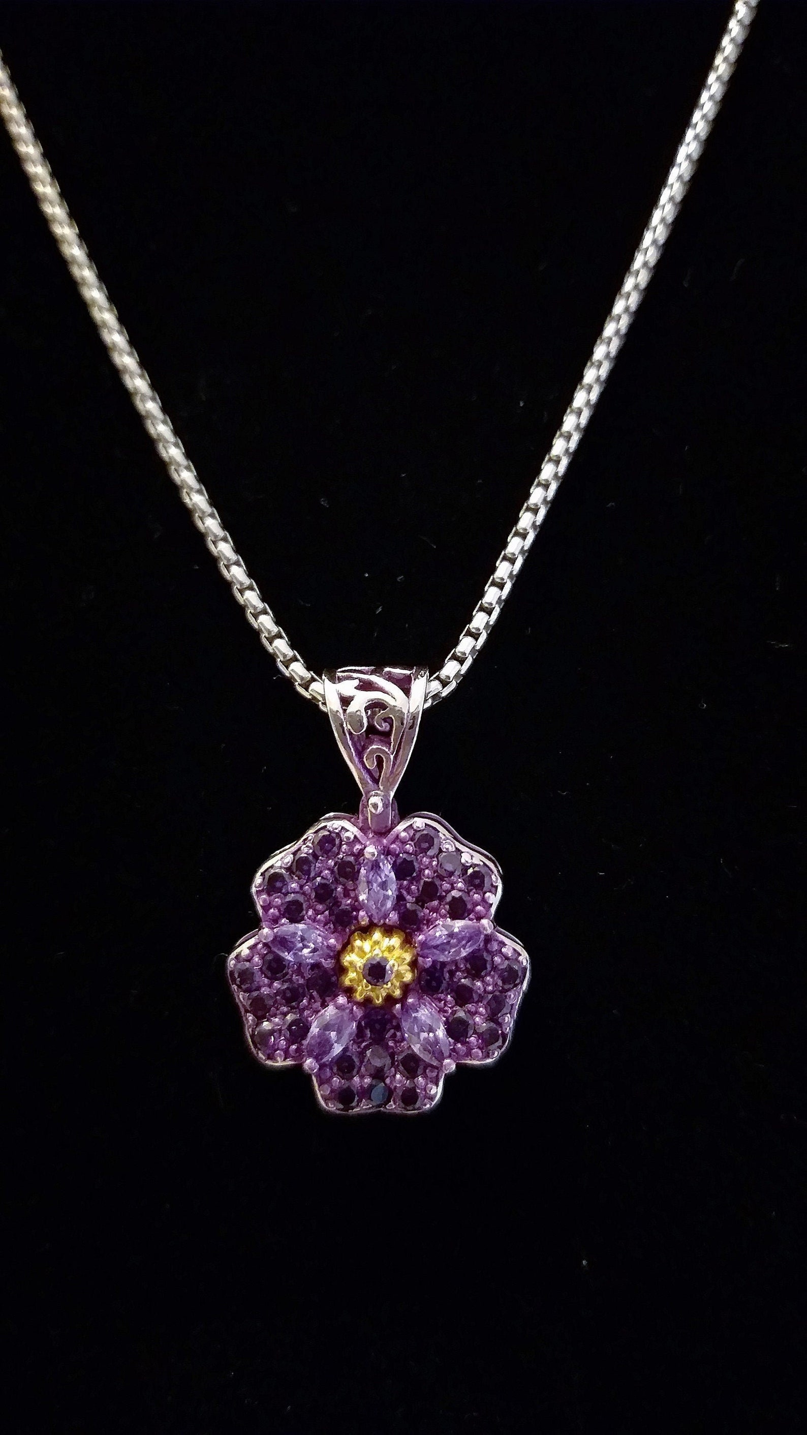 Handcrafted Amethyst flower pendant Silver 925 with Silver Etsy