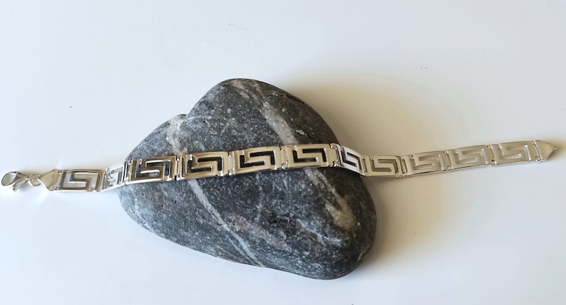 Ancient Greek Mythology Link Bracelet Gold-plated Silver 925, Meander Greece Signet Key Gift Jewelry image 12