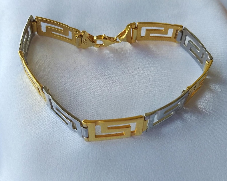 Ancient Greek Mythology Link Bracelet Gold-plated Silver 925, Meander Greece Signet Key Gift Jewelry image 19