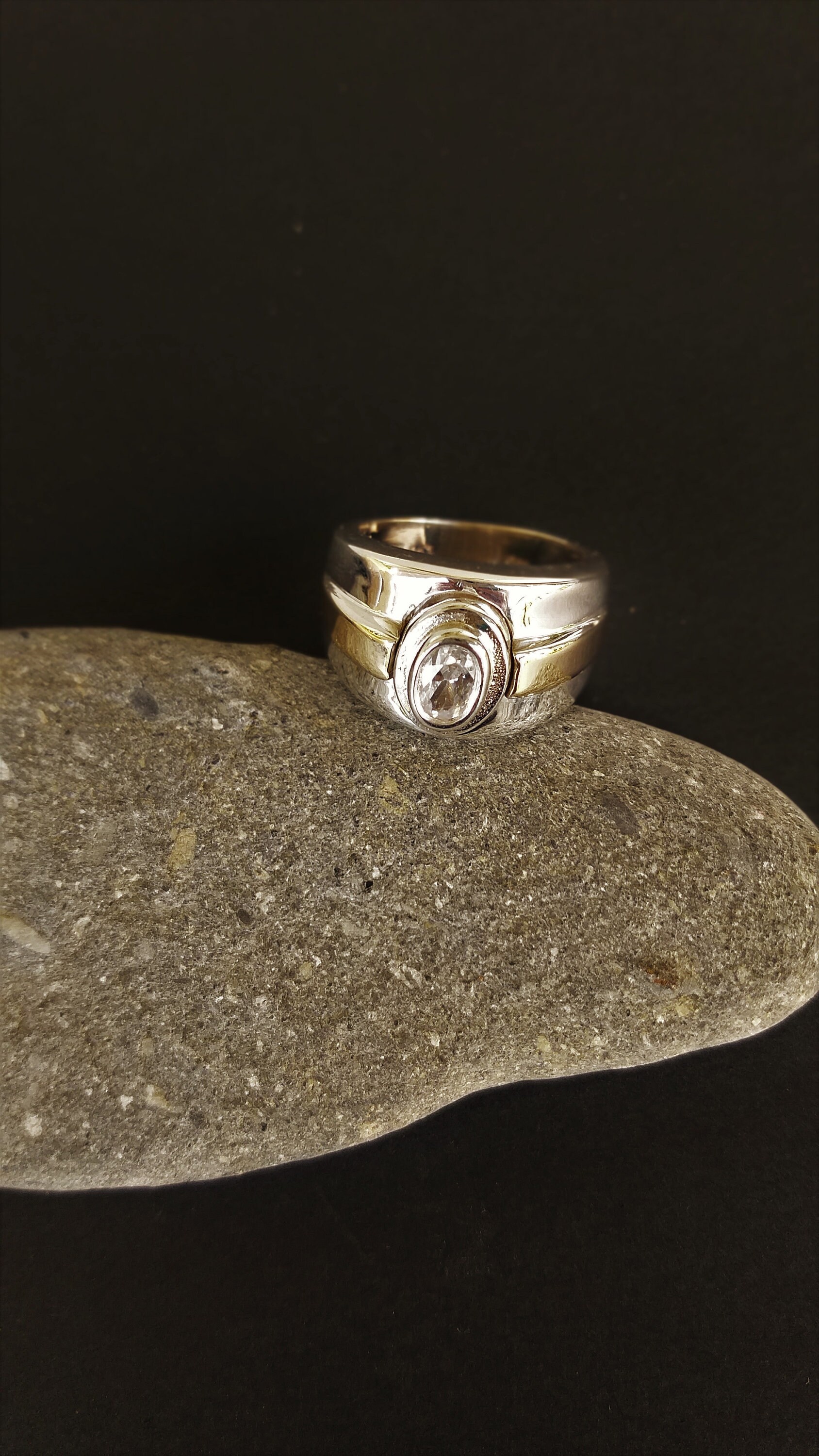 アクセサリー Vintage Silver Gold Wide Step Ring 925 Vintage Silver Gold Wide Step Ring 925