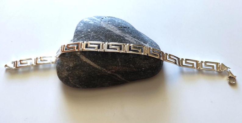 Ancient Greek Mythology Link Bracelet Gold-plated Silver 925, Meander Greece Signet Key Gift Jewelry image 18