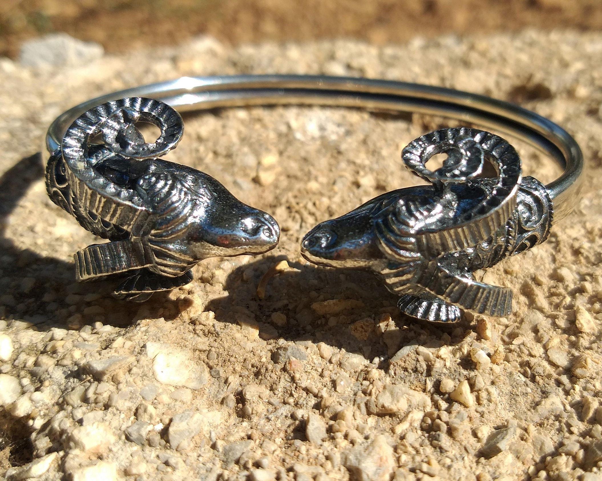 Bracelet En Argent Souple - Motif Tête De Bélier - Bijou Occasion