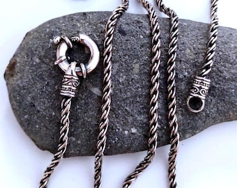 Oxidized Sterling Silver Byzantine Chain - Heavy Twisted Rope Necklace for Men - Male Weather Bracelet