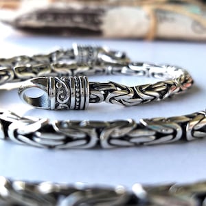 Byzantine Chain Sterling Silver 925, King Braided Necklace, Vintage Balinese Chocker, Heavy Statement Collar