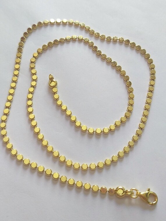Dainty Dot Beaded Chain Necklace or Bracelet Silver 925, Flat Coin Layered Chocker