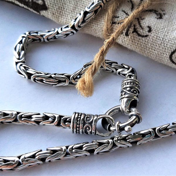 Byzantine Chain Silver 925, King Braided Necklace, Vintage Balinese Chocker, Heavy Statement Antique Collar