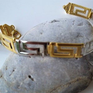 Ancient Greek Mythology Link Bracelet Gold-plated Silver 925, Meander Greece Signet Key Gift Jewelry image 10