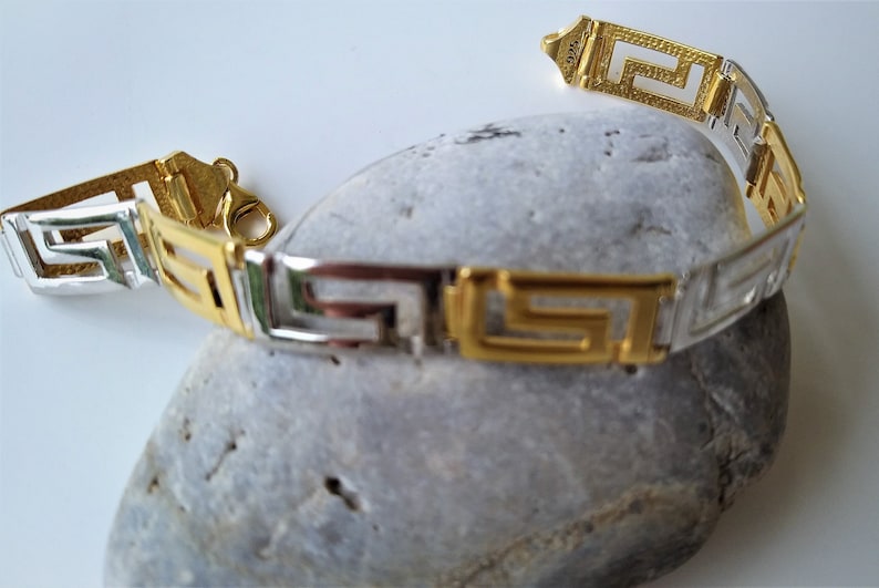 Ancient Greek Mythology Link Bracelet Gold-plated Silver 925, Meander Greece Signet Key Gift Jewelry image 10