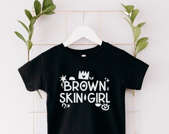Brown Skin Girl Youth Short Sleeve T-Shirt - White | Black Girl Positivity Shirt, Minimalist Girls T Shirt, Graphic Tees for Girls