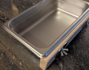 Comedero y bandeja de juguetes de acero inoxidable para loros. Plataforma de alimentación.